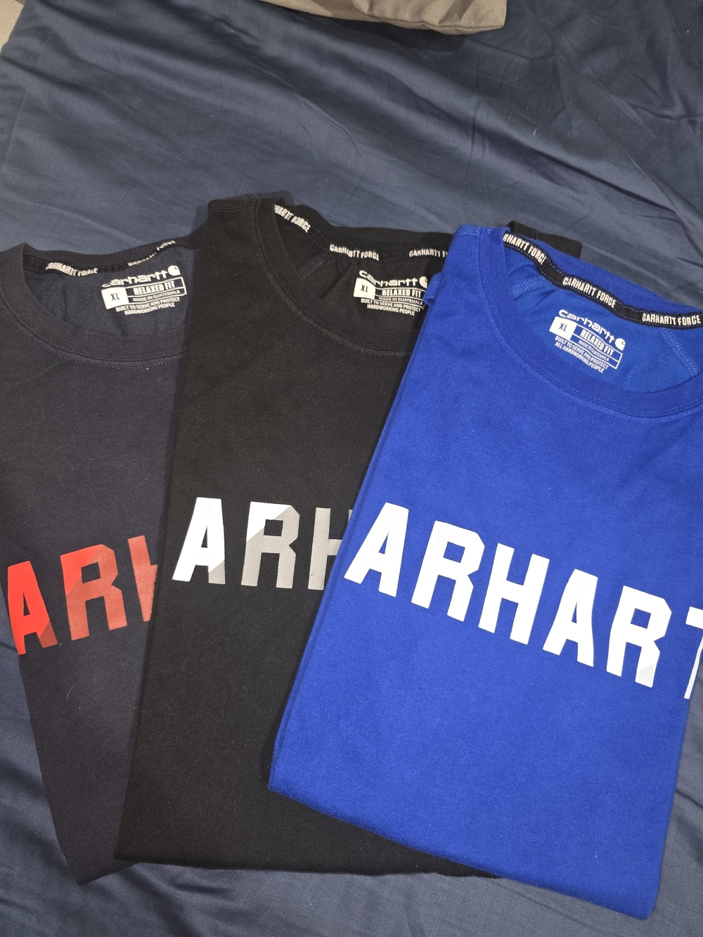 Carhartt Men’s Short Sleeve Logo Tees — Black, Navy, Royal Blue